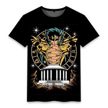 Load image into Gallery viewer, Saint Seiya 12 Gold Saint Comic Pattern Black Summer T-shirt

