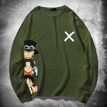 Load image into Gallery viewer, One Piece Cartoon Luffy, Ace and Sabo Crossmark Long-Sleeve Tee
