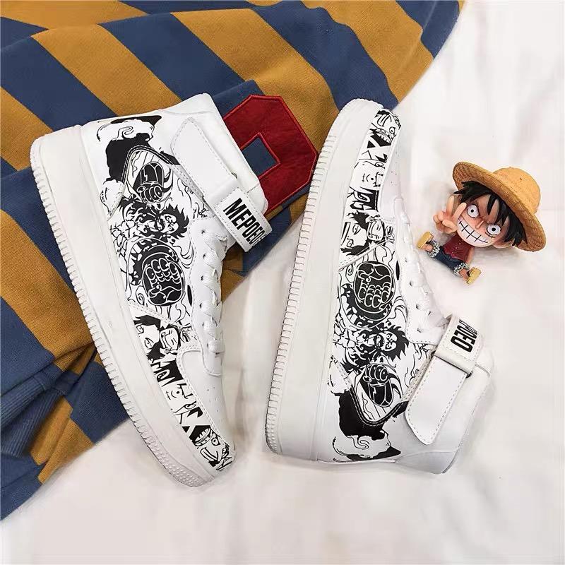 One Piece Black & White Sports Sneakers