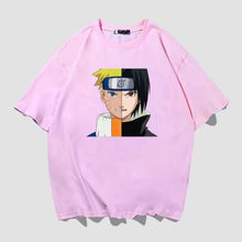 Load image into Gallery viewer, Naruto Uzumaki and Sasuke Uchiha Half Face Summer T-shirt

