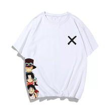 Load image into Gallery viewer, One Piece Cartoon Luffy, Ace and Sabo Crossmark Summer T-shirt
