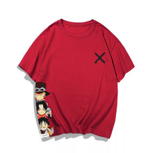 Load image into Gallery viewer, One Piece Cartoon Luffy, Ace and Sabo Crossmark Summer T-shirt
