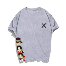 Load image into Gallery viewer, One Piece Cartoon Luffy, Ace and Sabo Crossmark Summer T-shirt
