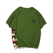 Load image into Gallery viewer, One Piece Cartoon Luffy, Ace and Sabo Crossmark Summer T-shirt
