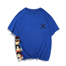 Load image into Gallery viewer, One Piece Cartoon Luffy, Ace and Sabo Crossmark Summer T-shirt

