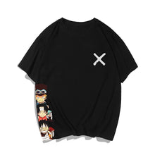 Load image into Gallery viewer, One Piece Cartoon Luffy, Ace and Sabo Crossmark Summer T-shirt
