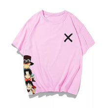 Load image into Gallery viewer, One Piece Cartoon Luffy, Ace and Sabo Crossmark Summer T-shirt
