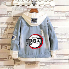 Load image into Gallery viewer, Demon Slayer: Kimetsu no Yaiba Stylish Hooded Denim Jacket
