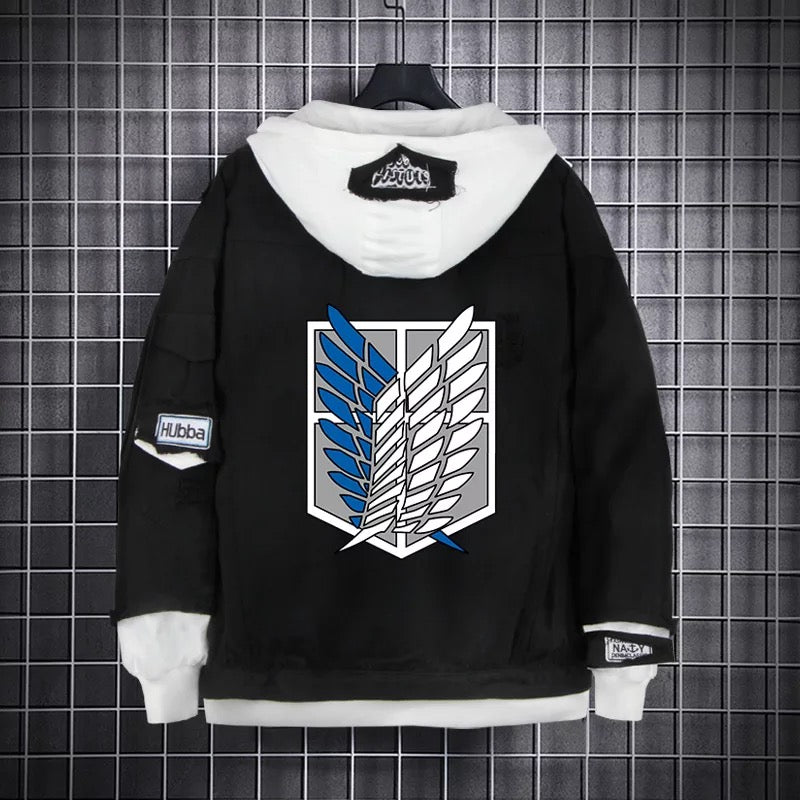 Attack on Titan Black Layered Hooded Denim Jacket