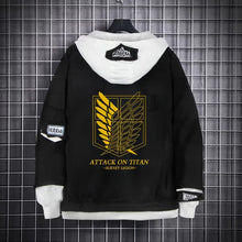Load image into Gallery viewer, Attack on Titan Black Layered Hooded Denim Jacket
