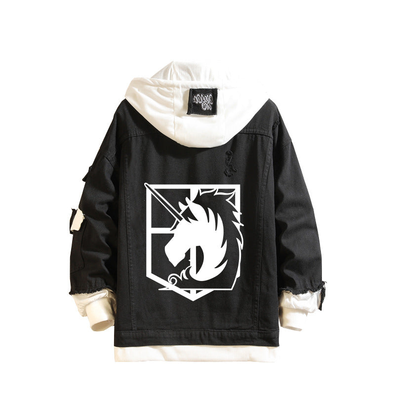 Attack on Titan Black Layered Hooded Denim Jacket-Type B