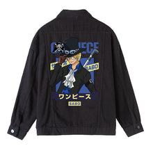 Load image into Gallery viewer, One Piece Character Printing Black Denim Jacket
