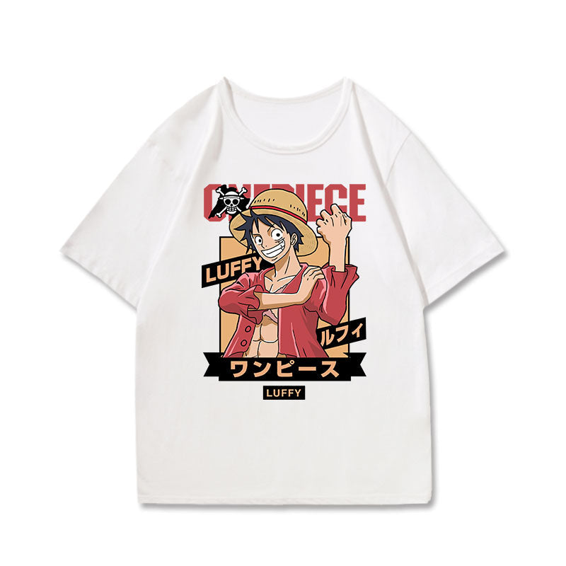 One Piece Character With Logo White Summer T-shirt