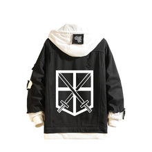 Load image into Gallery viewer, Attack on Titan Black Layered Hooded Denim Jacket-Type B
