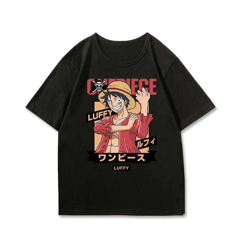 One Piece Character With Logo Black Summer T-shirt