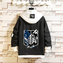 Load image into Gallery viewer, Attack on Titan Black Layered Hooded Denim Jacket-Type B
