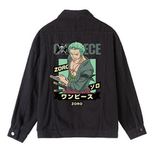Load image into Gallery viewer, One Piece Character Printing Black Denim Jacket
