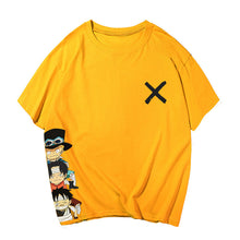Load image into Gallery viewer, One Piece Cartoon Luffy, Ace and Sabo Crossmark Summer T-shirt
