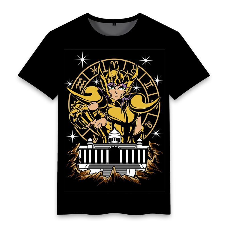 Saint Seiya 12 Gold Saint Comic Pattern Black Summer T-shirt