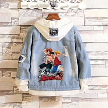 Load image into Gallery viewer, One Piece Stylish Hooded Denim Jacket - Character Pattern
