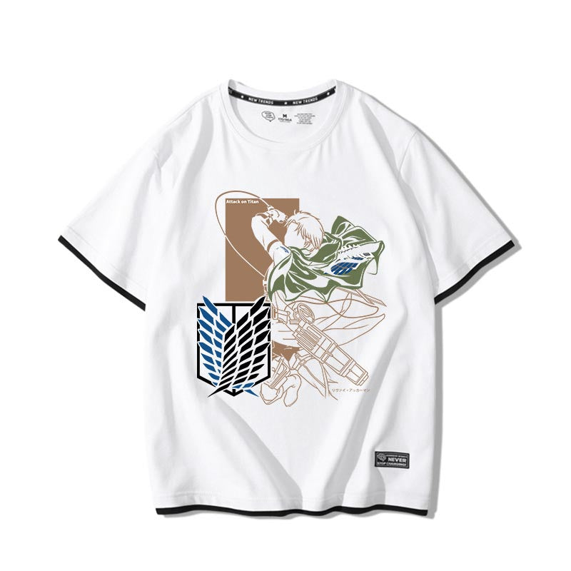 Levi Ackerman & Eren Yeager Battling Double Hem Summer T-shirt